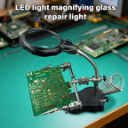 Præcisionsloddehjælpestation med LED-forstørrelsesglas og justerbare clips
