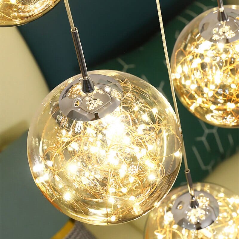 AstraLumen Glass Orb Staircase Chandelier Elevates Stairway Lighting
