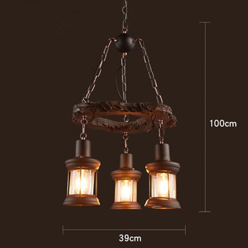 Wood Ceiling Light With LED Illumination In Industrial Antique Style For Modern Interiors