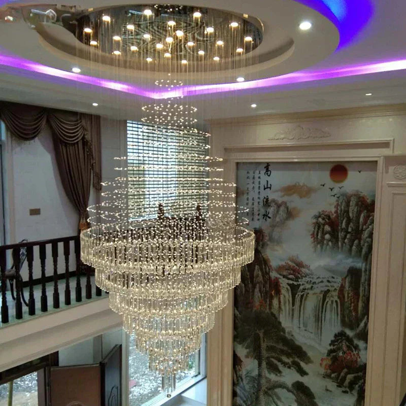Lampadario Calara con dettagli a goccia di cristallo in acciaio inox