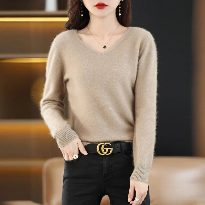 Nyra Cashmere V Neck Slim Fit Sweater, 100 Percent Cashmere