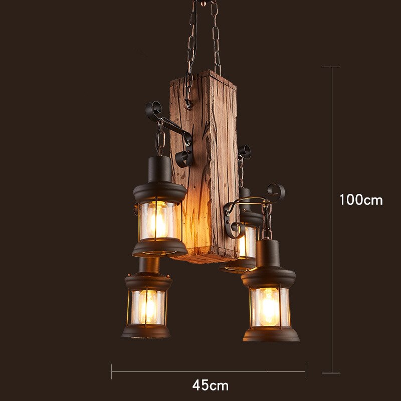 Wood Ceiling Light With LED Illumination In Industrial Antique Style For Modern Interiors