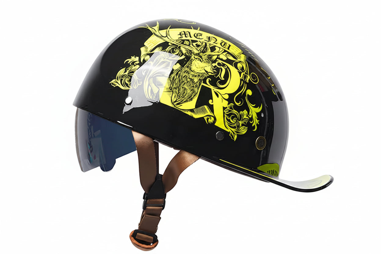 Retro Baseball Cap Style Half-Helmet with Retractable Lens