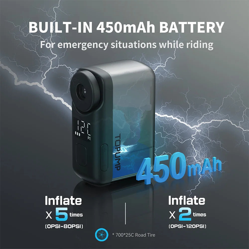 Bomba Compacta para E-Bike com Ecrã Digital para Pneus de Estrada 120 PSI Carregamento Rápido