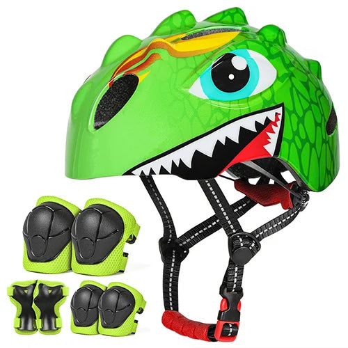 Conjunto de Proteção Infantil com Capacete de Ciclismo, Joelheiras e Cotoveleiras