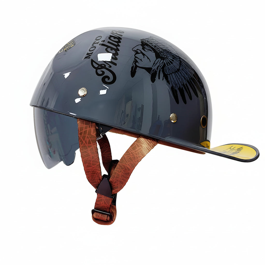Retro Baseball Cap Style Half-Helmet with Retractable Lens