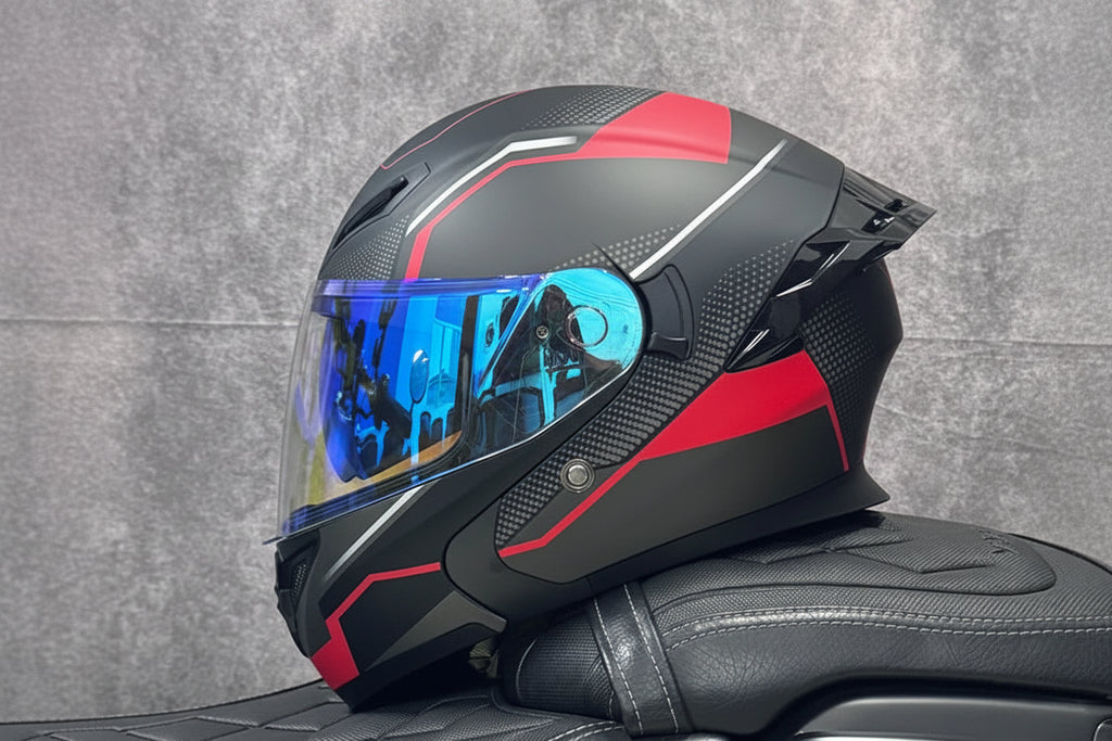 Casque de moto intégral rabattable avec double lentille et aileron arrière aérodynamique, certifié DOT