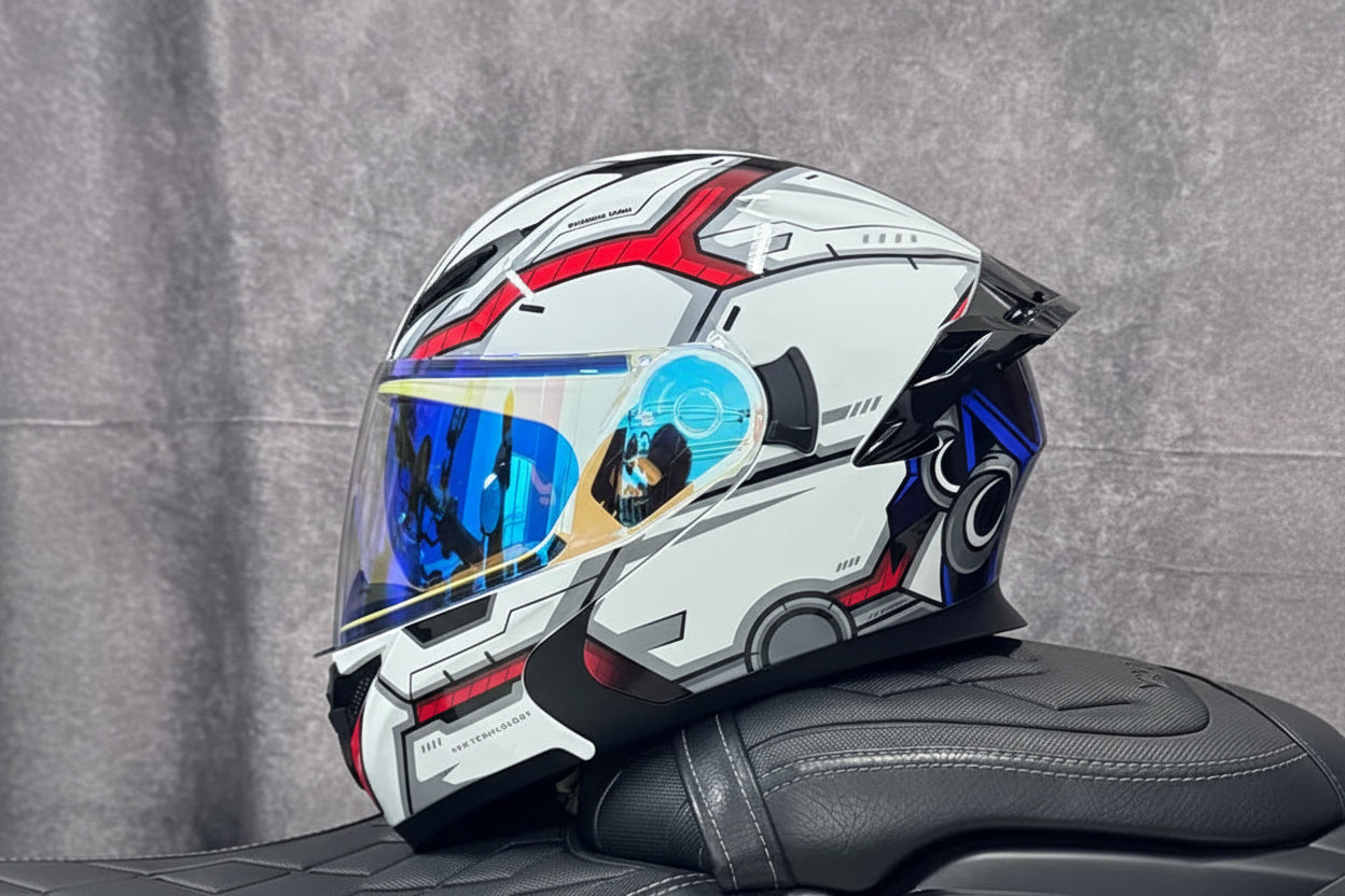 Casco Integrale Moto Ribaltabile con Doppia Lente e Ala Aerodinamica Posteriore Certificato DOT