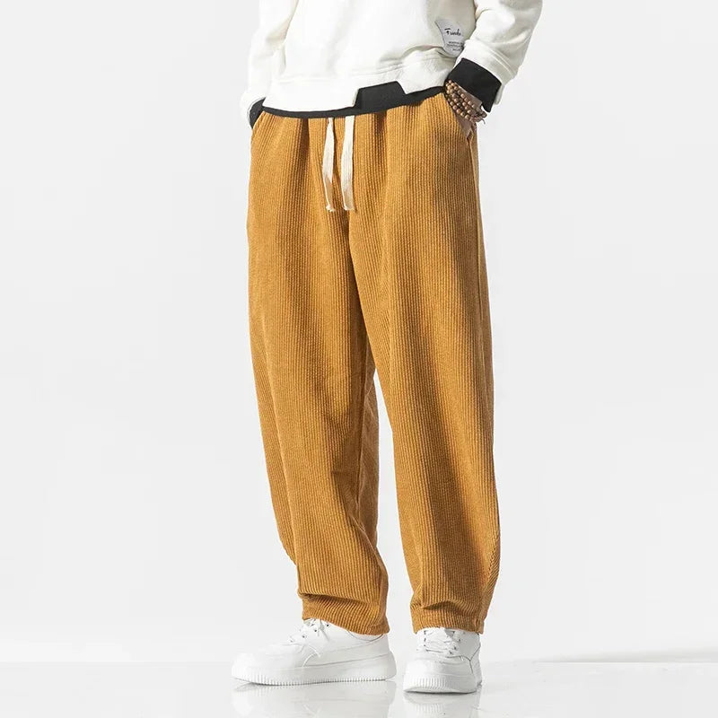 Casual Corduroy Pants Drawstring Waist For Daily Wear