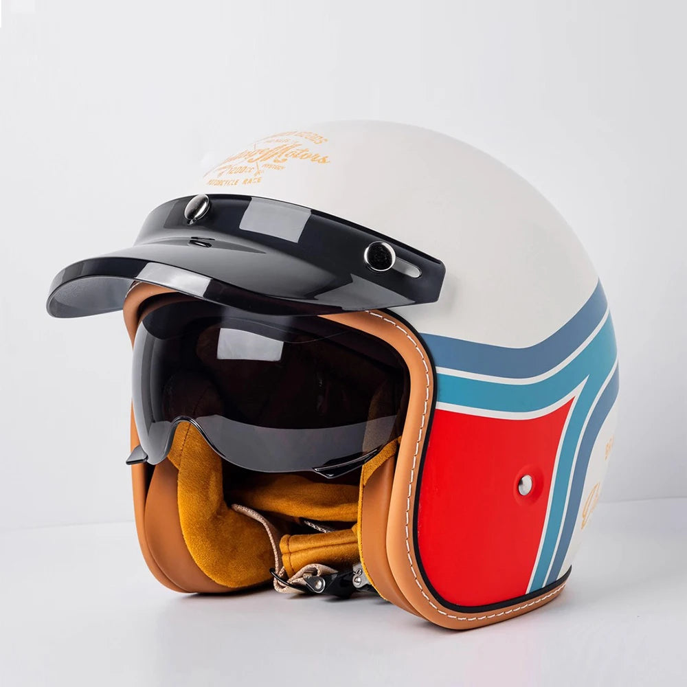 Retro Bee Open-Face Motorcycle Helmet with Built-In Visor