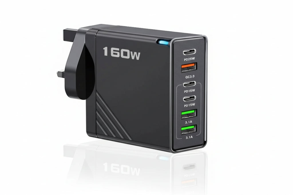 160W USB C vegglader med flere porter og strømsentral