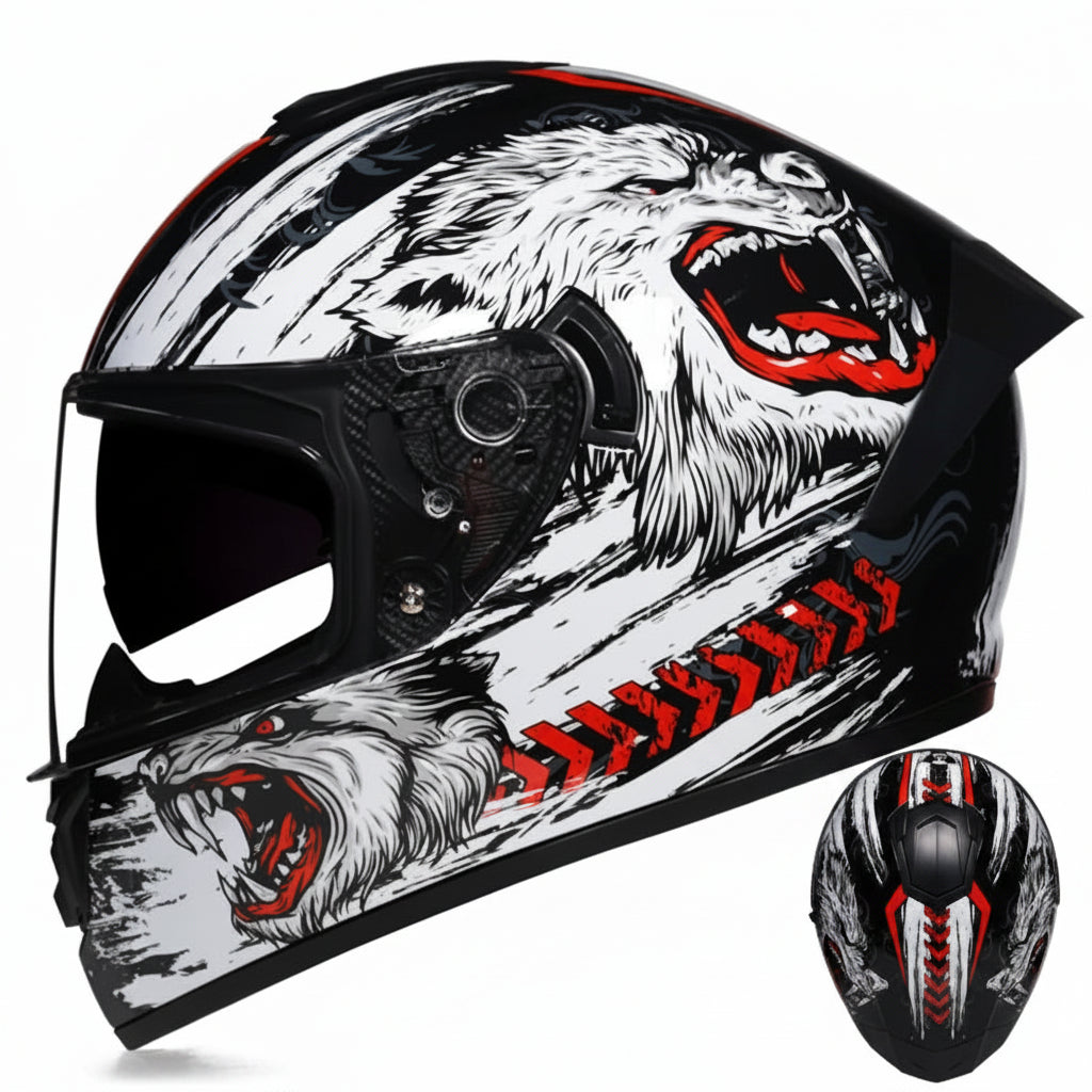 Full-Face Racing Motorcycle Helmet with Dual Visor