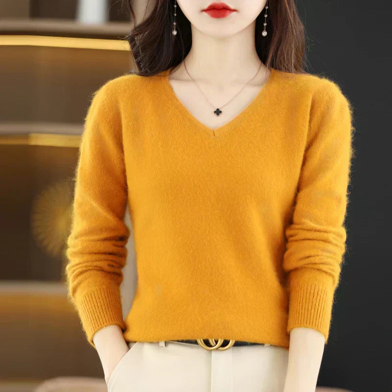 Nyra Cashmere V Neck Slim Fit Sweater, 100 Percent Cashmere