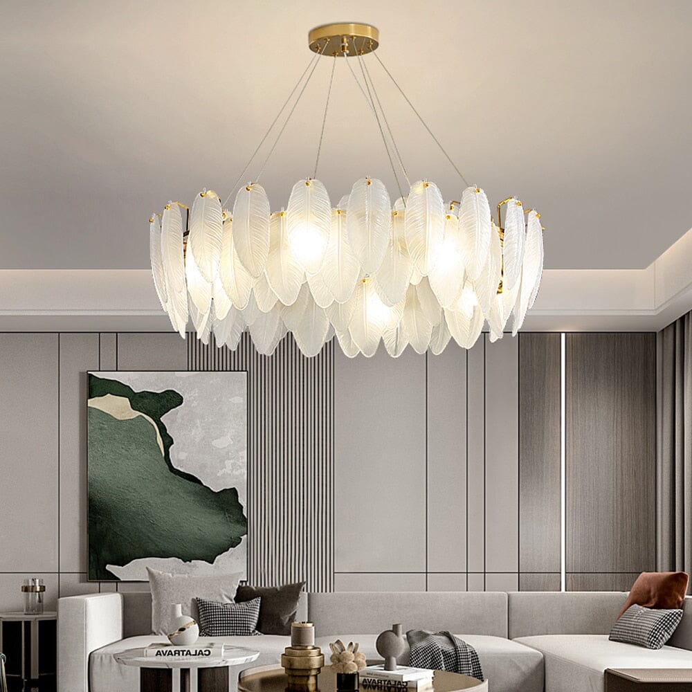 Coleção de Decoração para Salas de Estar com Candeeiro de Teto Elegante com Penas