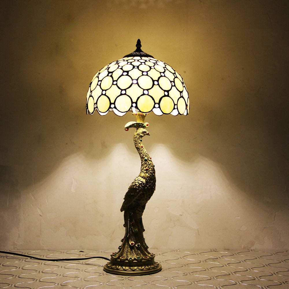 Aurena Tiffany-stil bordlampe med kuppelskjerm i flerfarget glass