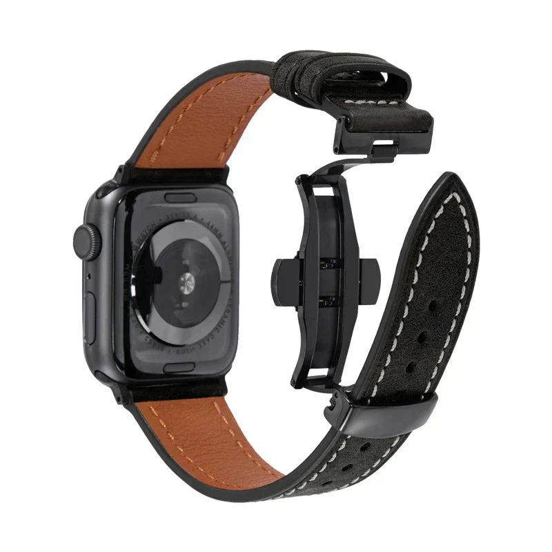 Luxevo nahkaranneke Apple Watchille perhoslukolla