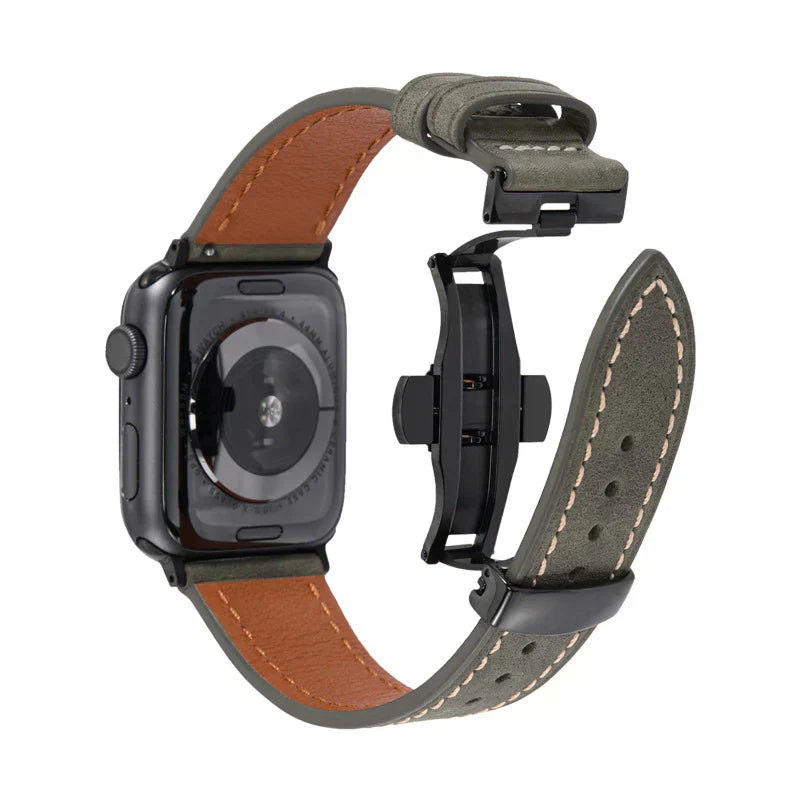 Luxevo nahkaranneke Apple Watchille perhoslukolla