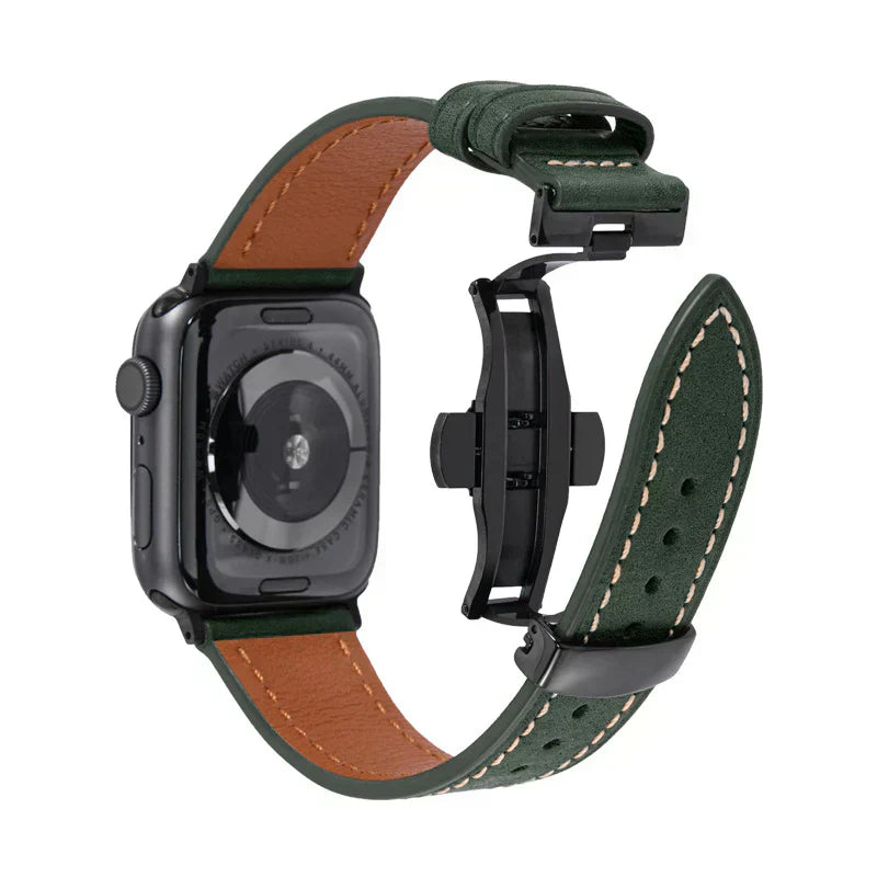 Luxevo nahkaranneke Apple Watchille perhoslukolla