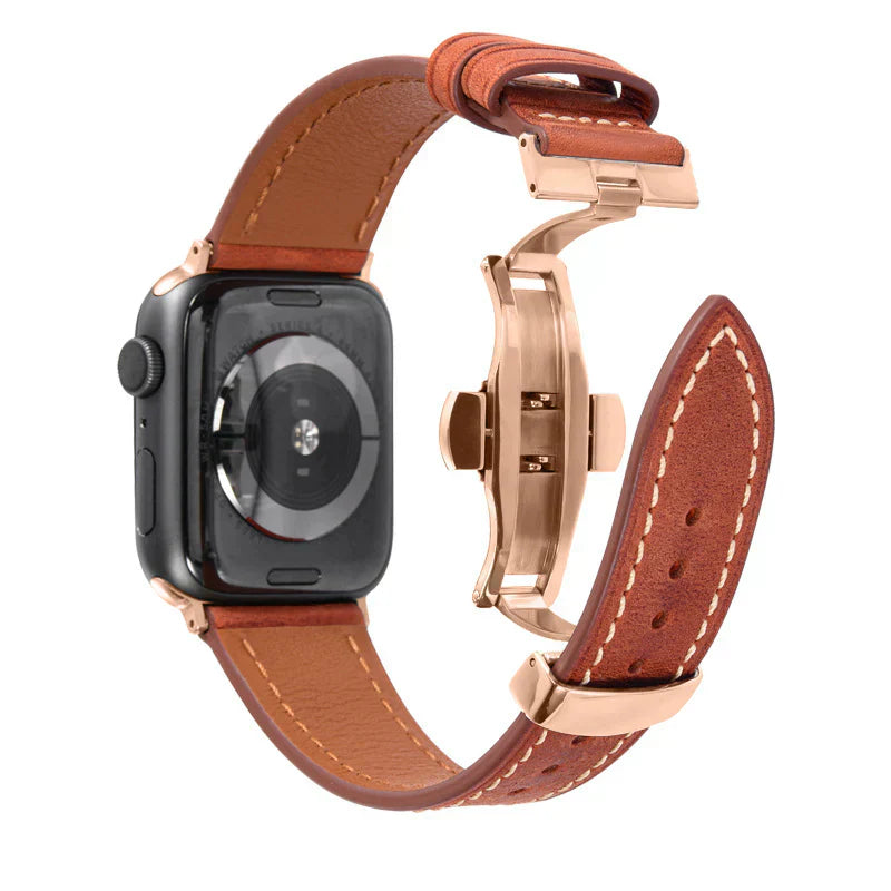 Luxevo nahkaranneke Apple Watchille perhoslukolla