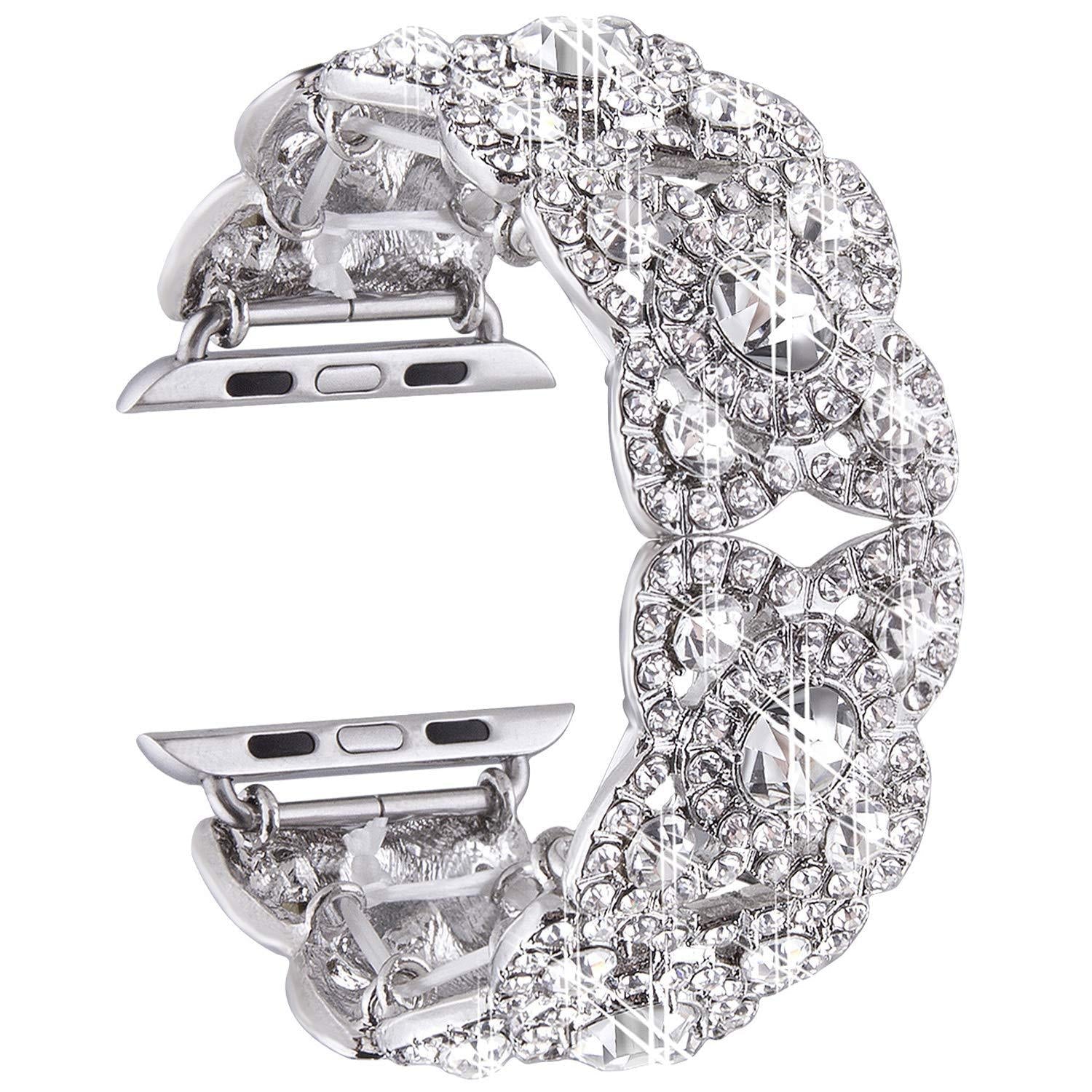 Petaluxe Floral Metal Link Band With Diamonds for Apple Watch