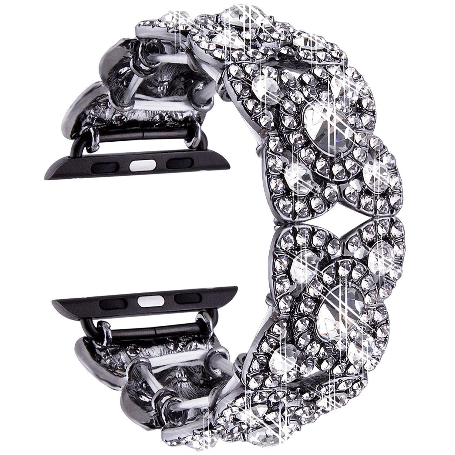 Petaluxe Floral Metal Link Band With Diamonds for Apple Watch