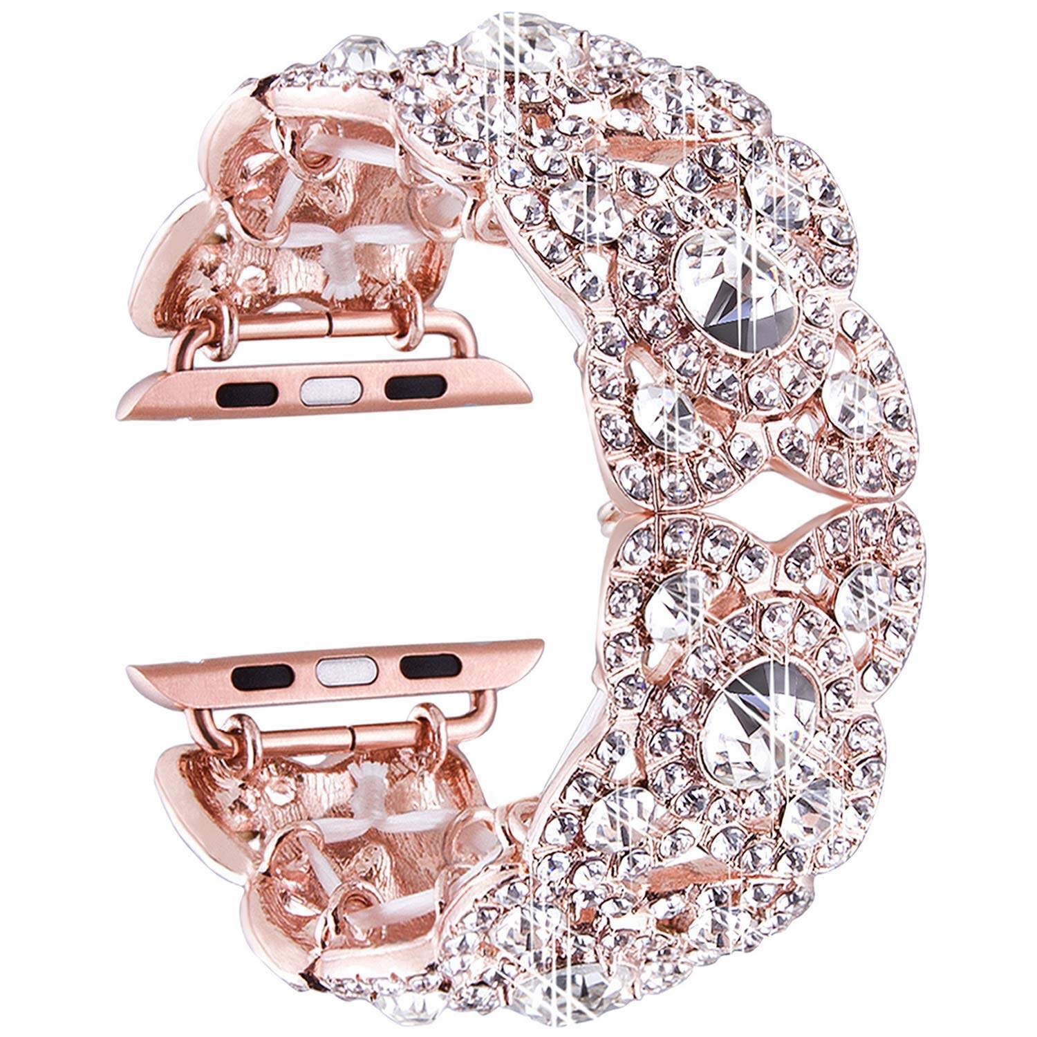 Petaluxe Floral Metal Link Band With Diamonds for Apple Watch