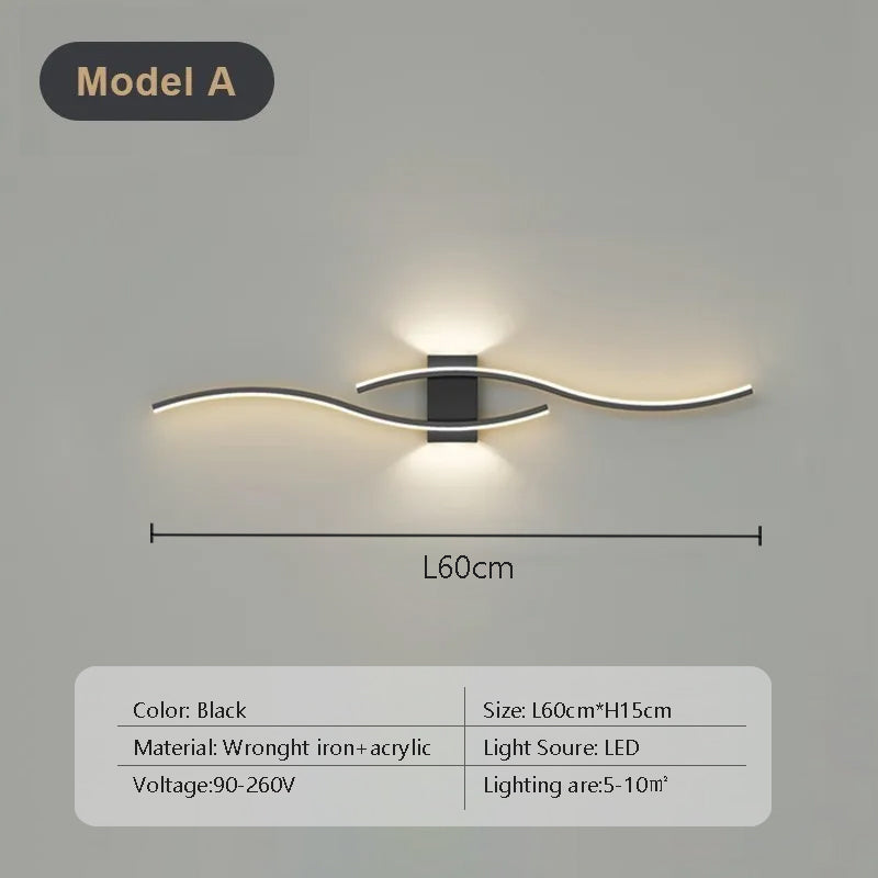 Lampada da parete LED NovaArc a doppia curva con telecomando, nero e oro