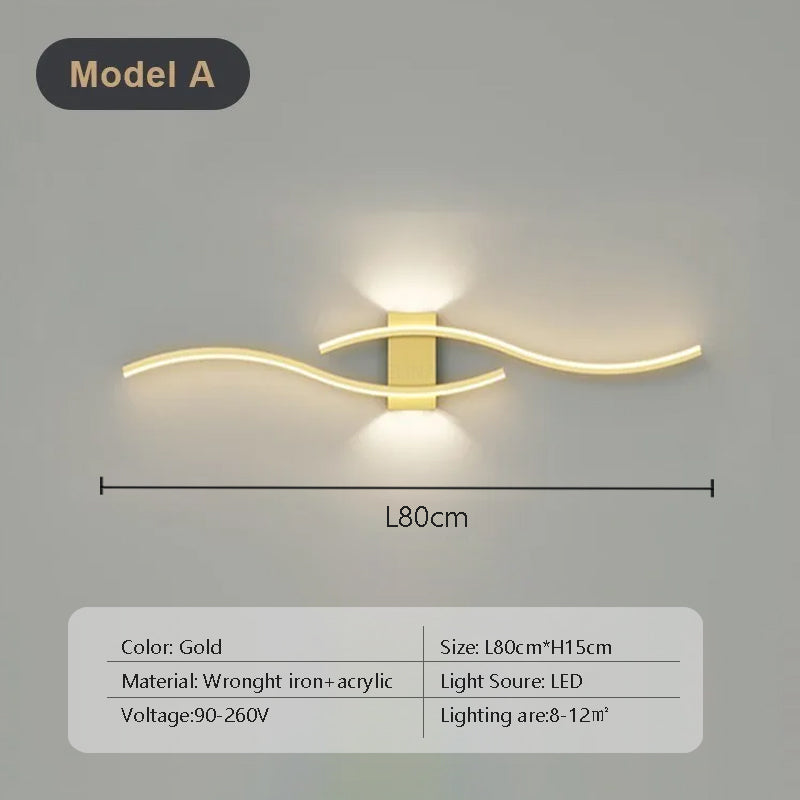 Lampada da parete LED NovaArc a doppia curva con telecomando, nero e oro