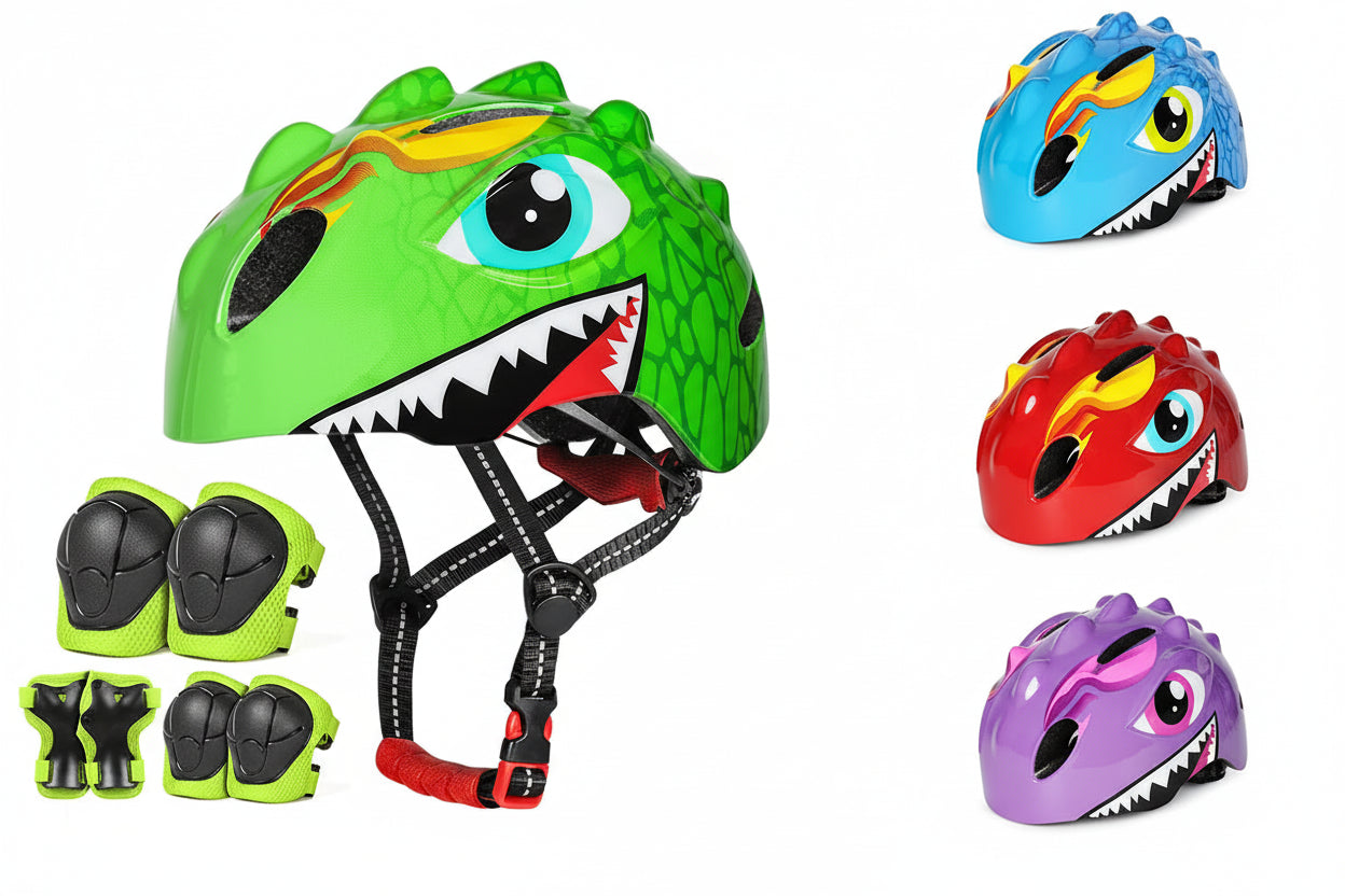 Conjunto de Proteção Infantil com Capacete de Ciclismo, Joelheiras e Cotoveleiras