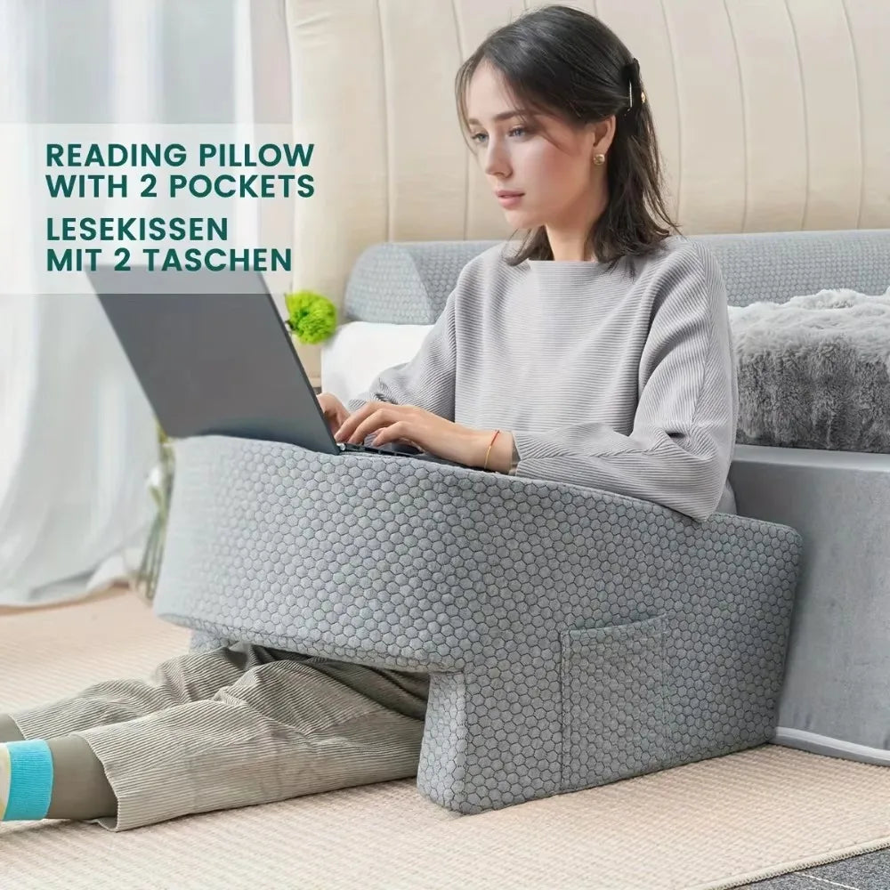 Ergonomisk pude til læsning med armlæn og kerne af memoryskum til seng eller skrivebord
