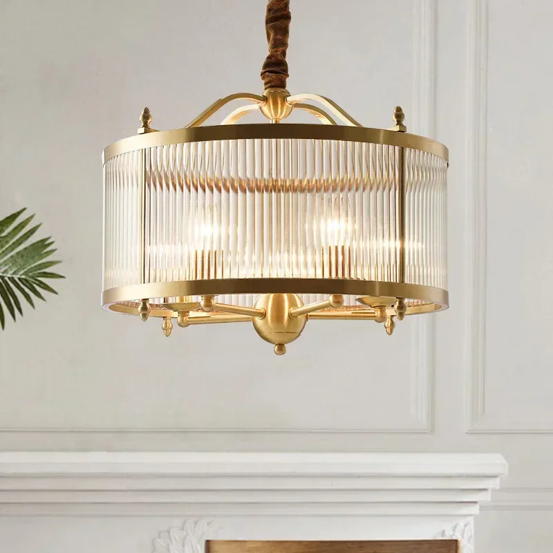 Lampadario in vetro dorato Elowen per decorazione soggiorno