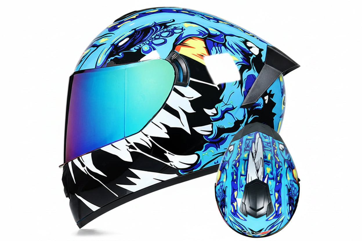 Full-Face Racing Motorcycle Helmet with Dual Visor