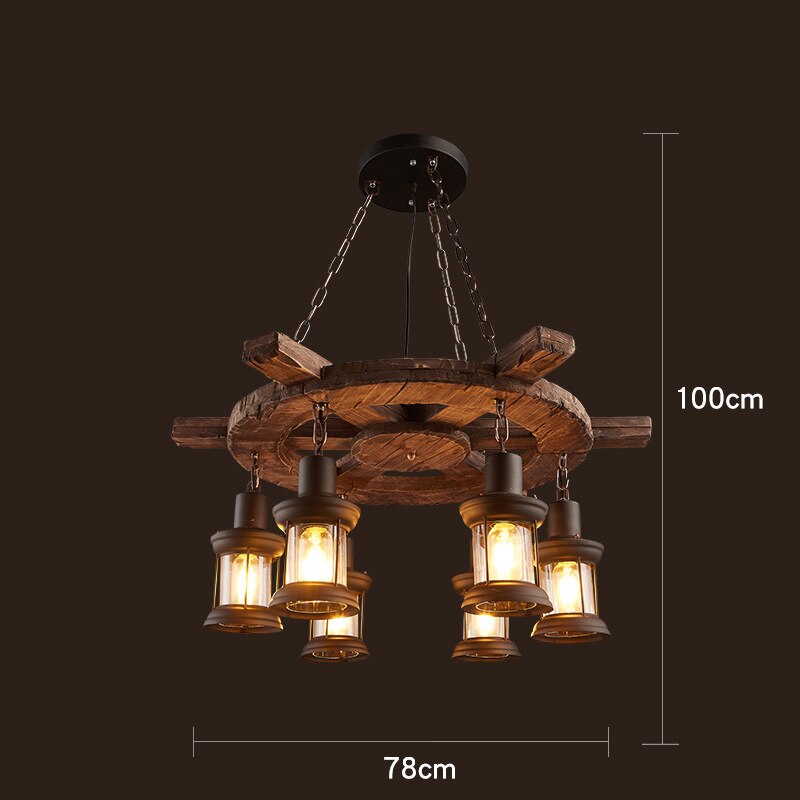 Wood Ceiling Light With LED Illumination In Industrial Antique Style For Modern Interiors
