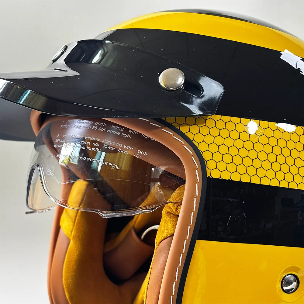 Retro Bee Open-Face Motorcycle Helmet with Built-In Visor