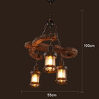 Wood Ceiling Light With LED Illumination In Industrial Antique Style For Modern Interiors