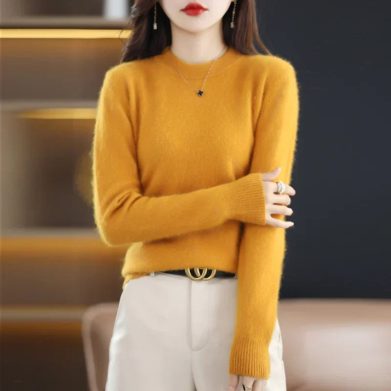 Lyrawea Women’s Cashmere O-Neck Sweater, Slim Fit Casual