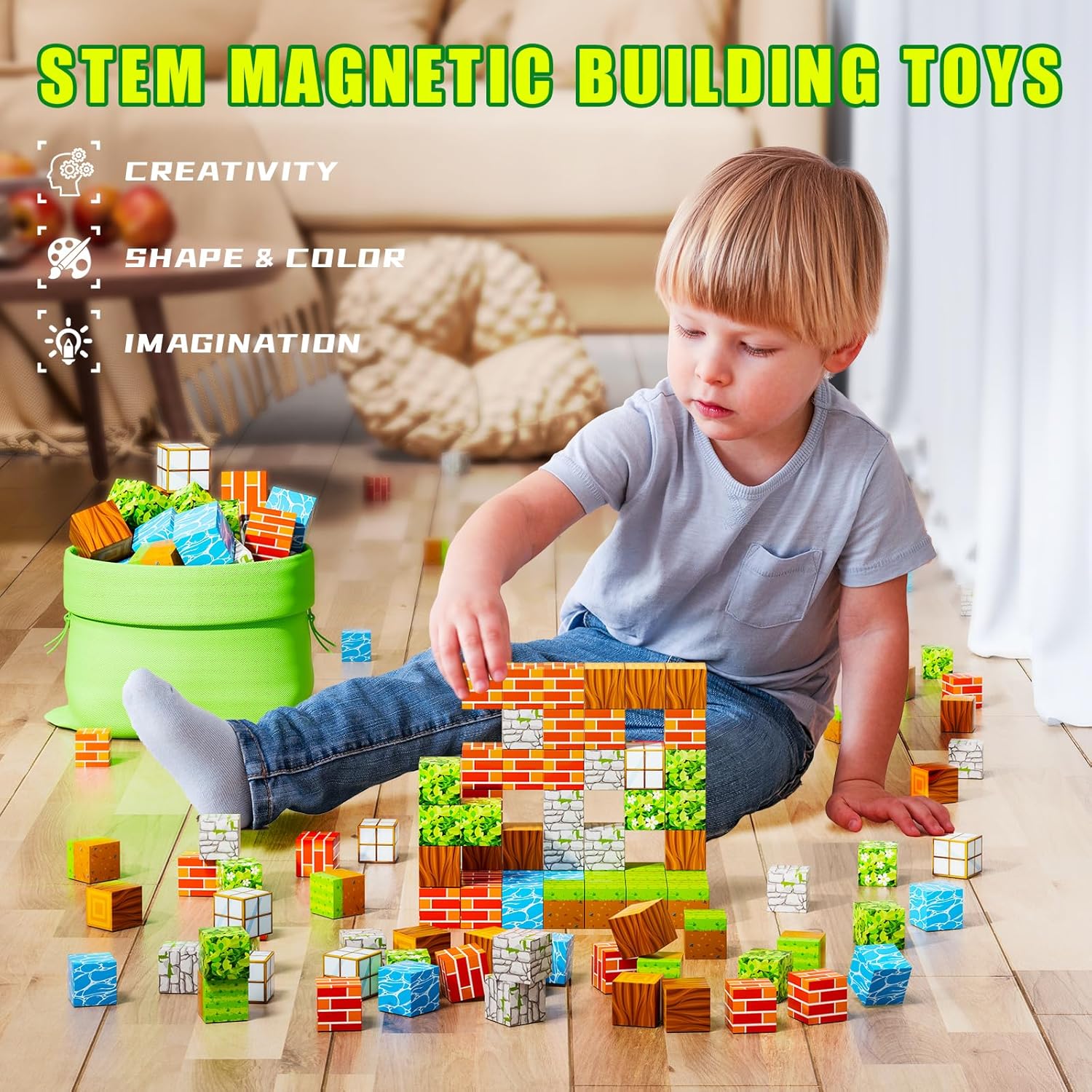 Set Blok Magnetik STEM Untuk Kanak-Kanak Kit Pembelajaran Kreatif