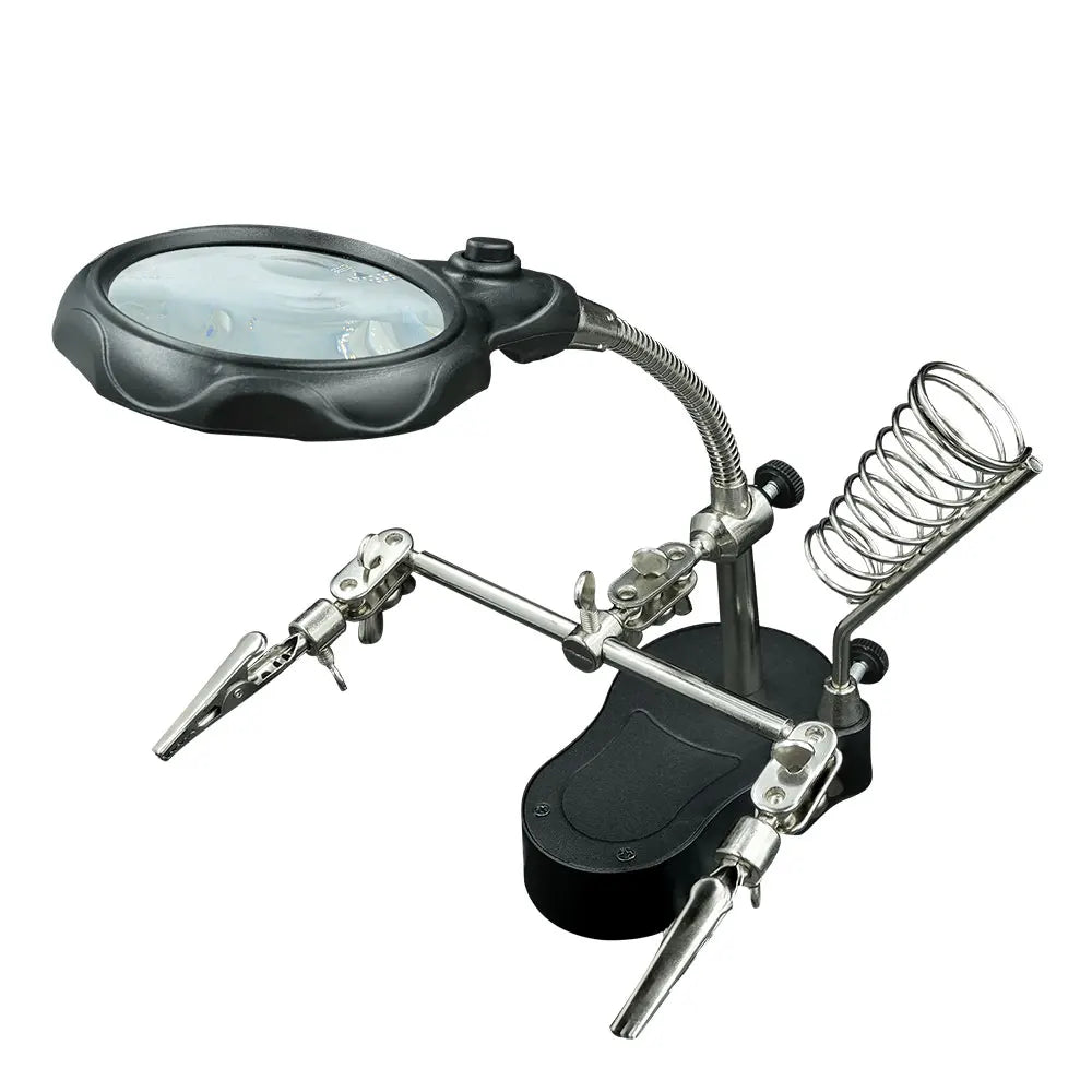 Præcisionsloddehjælpestation med LED-forstørrelsesglas og justerbare clips