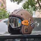 Vintage Style Open Face Helmet For Motorcycles PU Leather DOT Approved