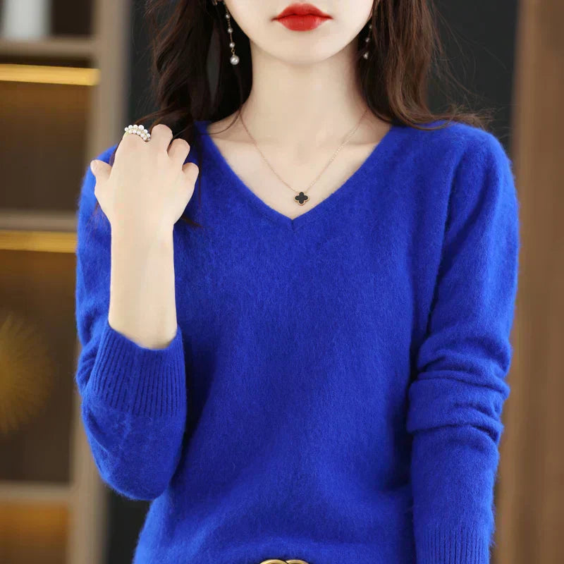 Nyra Cashmere V Neck Slim Fit Sweater, 100 Percent Cashmere