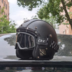 Vintage Style Open Face Helmet For Motorcycles PU Leather DOT Approved