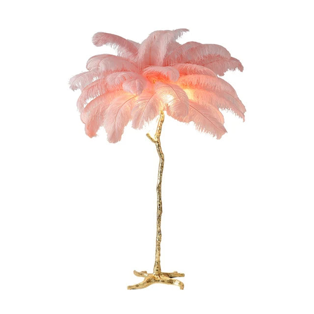 Aurelle Ostrich Feather Floor Lamp With Brass And Copper Finish