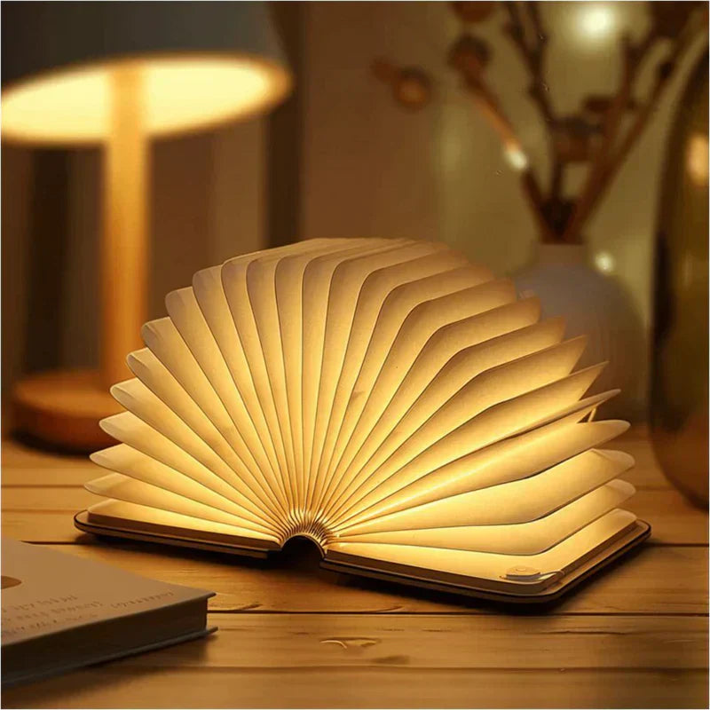مصباح كتاب قابل للطي LumaLeaf للسرير بدون أسلاك بتشطيب خشبي وإضاءة LED