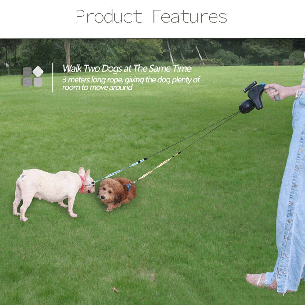 AeroTrail 360 Degree Dual Dog Leash Retractable Walking Lead