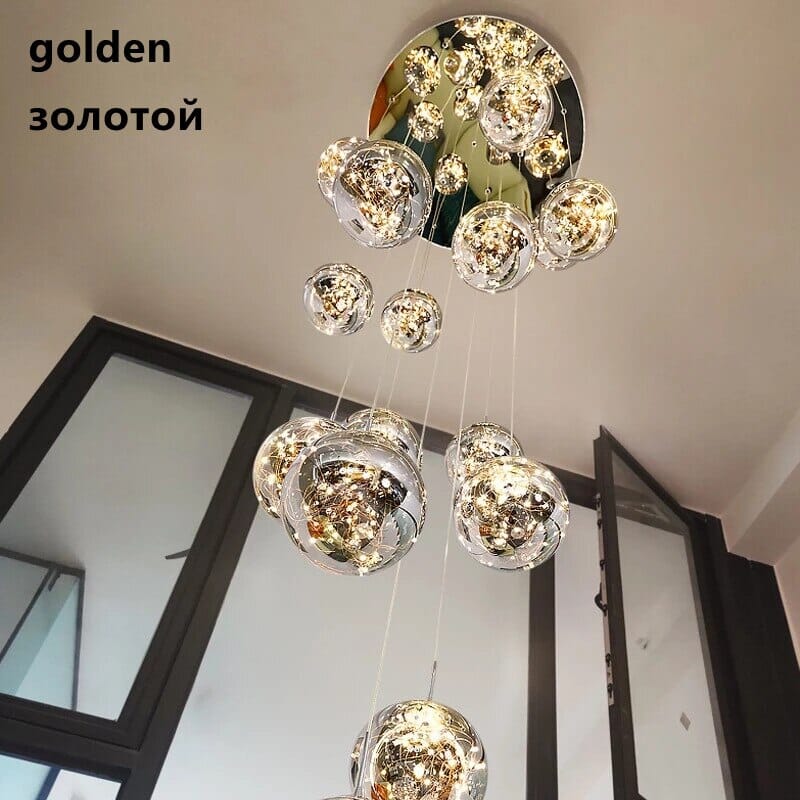 LuminaOrb Glass Globe Staircase Chandelier Ambient Glow
