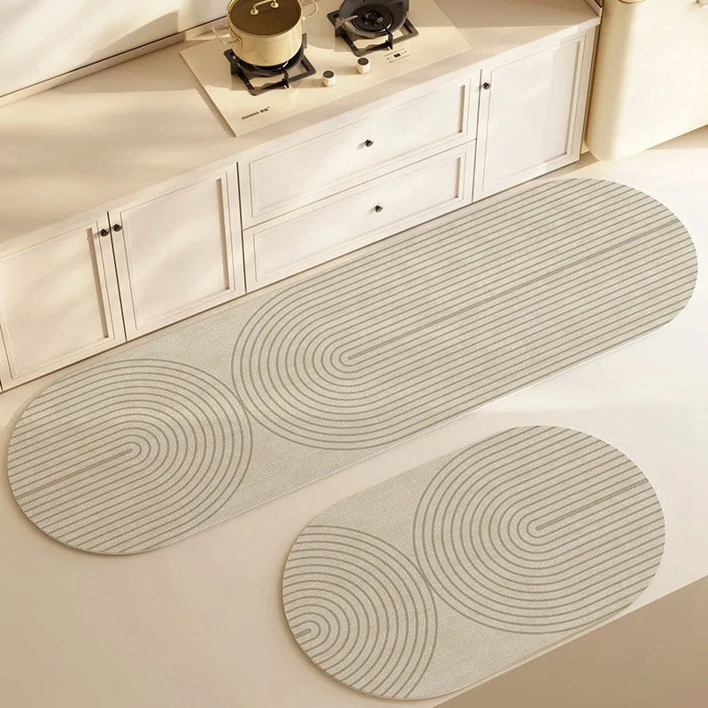Pureterra | Kitchen Mat Super Absorbent | Non-Slip & Washable | Diatomite Design | Oval & Long Shape | Comfort Rug for Kitchen & Bathroom