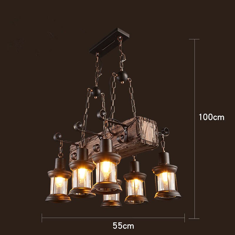 Wood Ceiling Light With LED Illumination In Industrial Antique Style For Modern Interiors