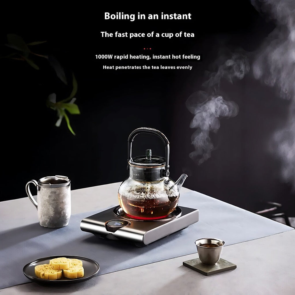 SerenoHeat 1000W Ceramic Hot Plate With Charcoal Style Heat Emulation For Tea Lovers