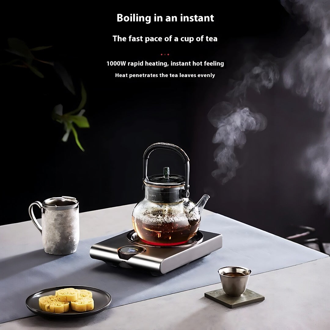 SerenoHeat 1000W Ceramic Hot Plate With Charcoal Style Heat Emulation For Tea Lovers
