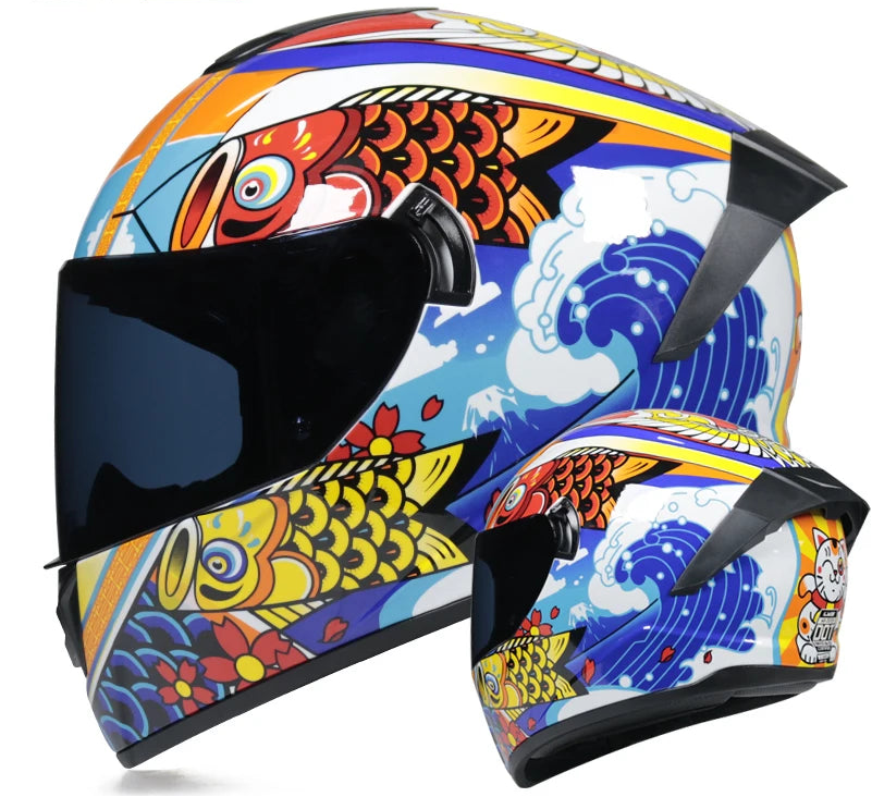Full-Face Racing Motorcycle Helmet with Dual Visor